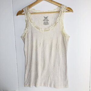 Faded Glory Y2K Teens Girl Tank Top L/G (12-14) Off White Lace Trim Stretch
